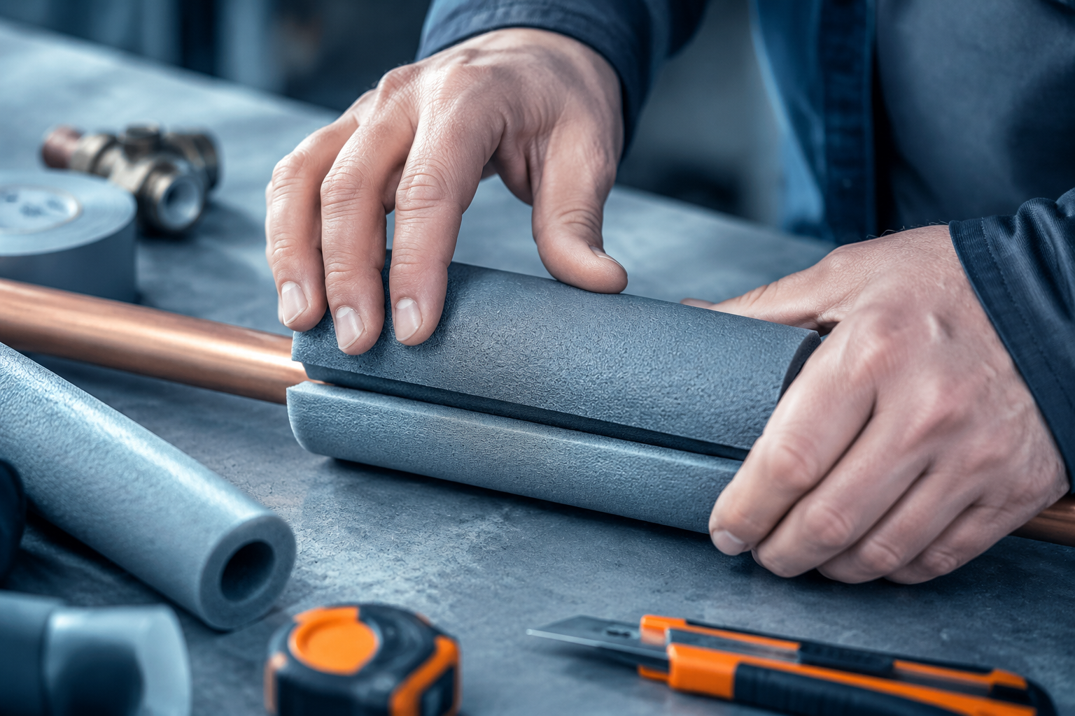 Fitting foam insulation onto a pipe